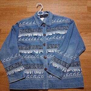 New Directions Embroidered Denim Jacket with Fringe
